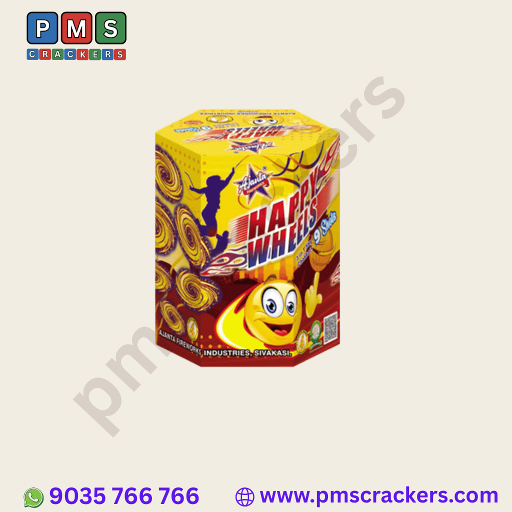 Happy Wheel – 9 Shot, 1¼" Shell With Multi Chakkars | Ajanta Fireworks