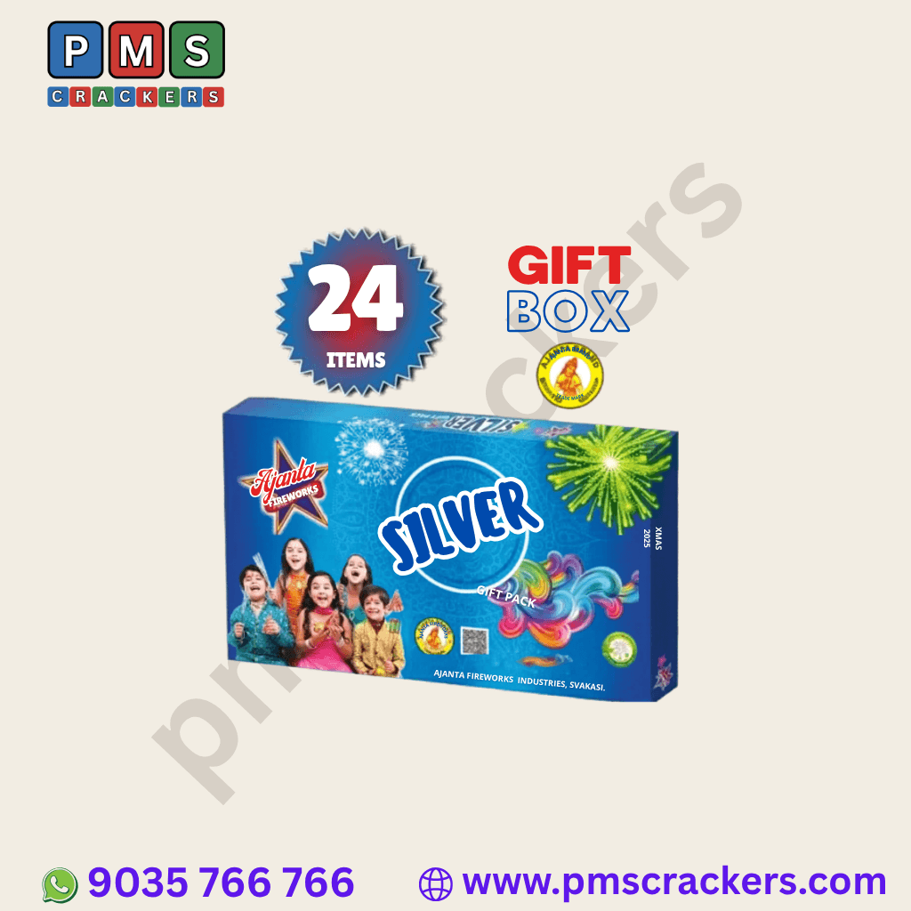 Silver Gift Box – 24 Assorted Fireworks | Ajanta Fireworks | PMS Crackers