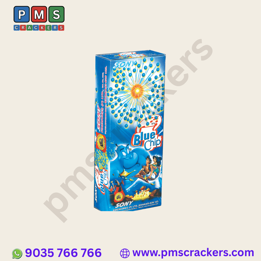 Blue Chip (2 Pieces) – Cool Blue Brilliance With Crackling Crowns | Sony Fireworks | PMS Crackers
