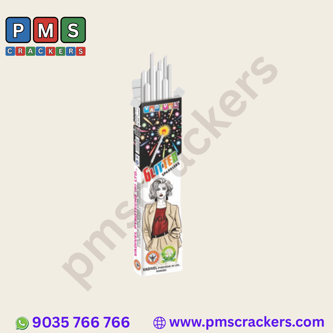 7 Cm Glittering Sparklers – Vadivel Fireworks | 100 Pcs/Box | PMS Crackers