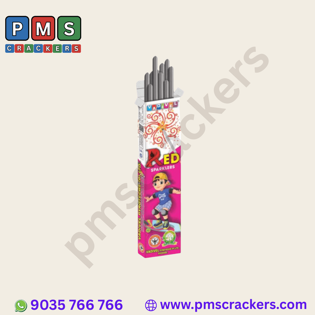 7 Cm Red Sparklers – 10 Pcs Box | Vadivel Fireworks | PMS Crackers
